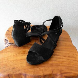 Eileen Fisher Kyra Women’s Sz 10 Black Nubuck Block Heel Sandals Strappy
